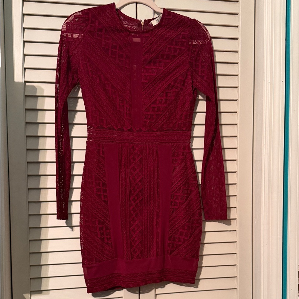 Burgundy Lace Long Sleeve Dress